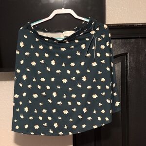 French Grey Dark Teal Floral Blouse